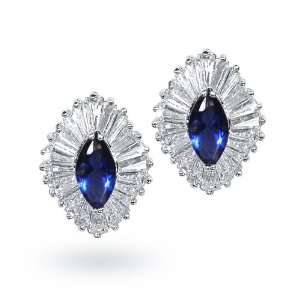   Jewelry Silver Baguette CZ Marquise Sapphire Color Crown Stud Earrings