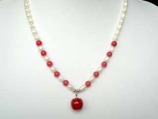7mm White Akoya Cultured Pearl&Ruby Necklace 18  