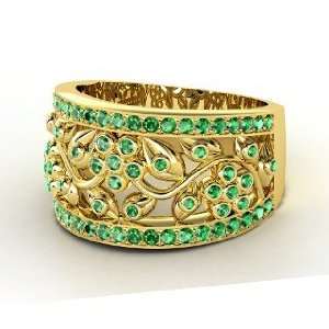 Daisy Chain Ring, 14K Yellow Gold Ring with Emerald
