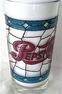 1970s Pepsi Cola Stain Glass Design, Drinking Glass  