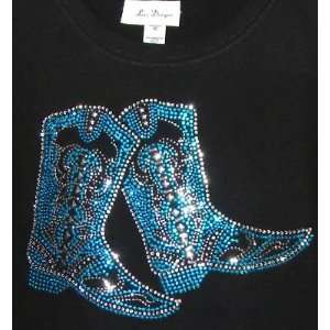 Ladies Size S, M, L or XL Black T Turquoise,Silver & Crystal Western 