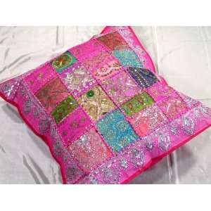  Decorative Pink Square Sari Large Indian Floor Pillow 