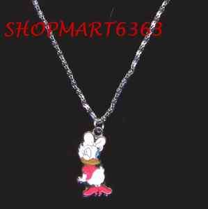 DAISY DUCK METAL CHARM WITH 16.5 SILVER PLATED SNAKE NECKLACE  