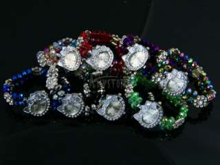 fashion crystal glass lady quartz HelloKitty beads bracelet watch dark 