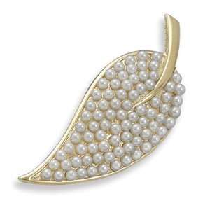  14K Gold Plated and Pearl Leaf Fashion Pin: Jewelry