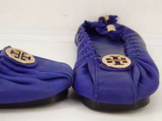 Womens shoes royal blue leather Tory Burch 38 8 M tassel ballet flats 
