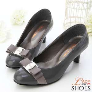 Womens Office Lady Rosette Gray Mid Heel Shoes  