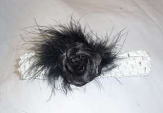 Rose Flower Marabou Feather Crochet Headband Hair Clip!  