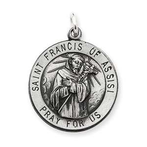    Sterling Silver Antiqued Saint Francis of Assisi Medal Jewelry