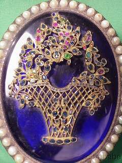 Silver Oval Vanity Box Cobalt Glass Jewel Appr $4,000  