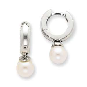 Cultured Pearl Hoop Earrings in 14k White Gold Jewelry