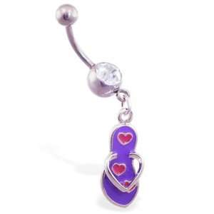  Jeweled belly ring with dangling purple flipflop with 