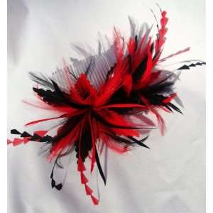  NEW Red and Black Feather Hair Comb, Limited. Beauty
