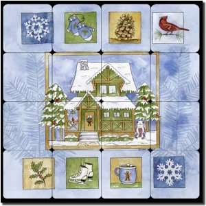 Cabin in the Woods II by Sara Mullen   Lodge Art Tumbled Marble Tile 