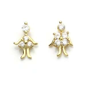 14K Yellow Gold Plated Boy And Girl CZ Stud Screw Back Earrings For 