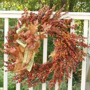  Grande Ribbon and Berry Wreath   Fall Decor WR4559