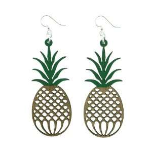  Wood Earrings   Pineapple   Yellow and Green   65mm x 26mm 