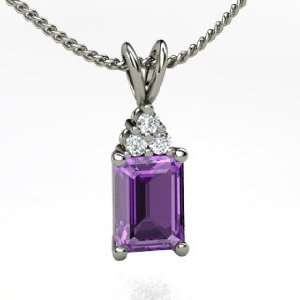   , Emerald Cut Amethyst Sterling Silver Necklace with Diamo Jewelry