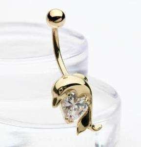 14K Solid GOLD BELLY NAVEL RING Body Jewelry *DOLPHIN  