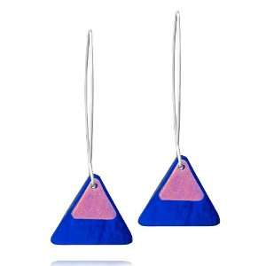   Silver Dichroic Glass Pink Over Blue Double Triangle Earrings Jewelry