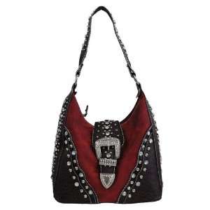  Ladies Fashion Handbag Purse Red with Rhinestone Buckle Beauty