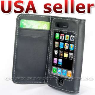 BLACK LEATHER CASE & CREDIT CARD SLOT FOR IPHONE 3G S  