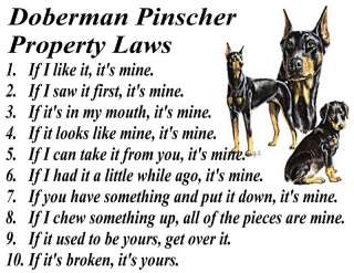 DOBERMAN PINSCHER DOBIE BIG DOG PROPERTY LAWS T SHIRT  