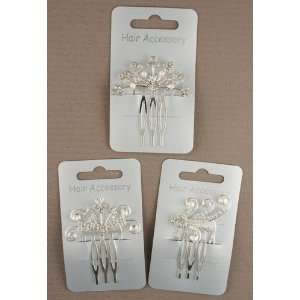     3cm wide silver crystal hair combs   Pack of 3 different Jewelry