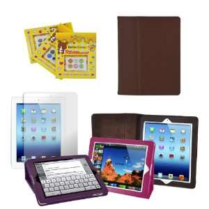  Apple iPad 3 Leatherette Folding Stand Case with Free 