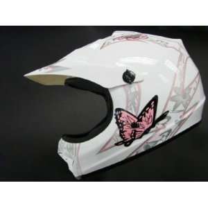 Youth White/pink Butterfly Dirt Bike Atv Motocross Off road Dot Helmet 