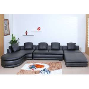 Douglas Modern Leather Sectional Sofa   Black 
