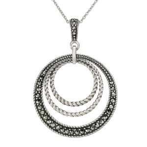    Sterling Silver Marcasite Triple Round Pendant, 18 Jewelry