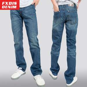 New Mens Casual straight leg washed denim jeans blue W29 W34 #MS 