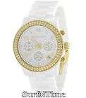 New Michael Kors Ladies White Ceramic Gold Crystal Chronograph Watch 
