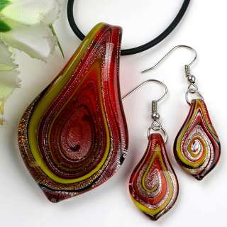 Red Lampwork Glass Swirl Beads Pendant Earring Set  