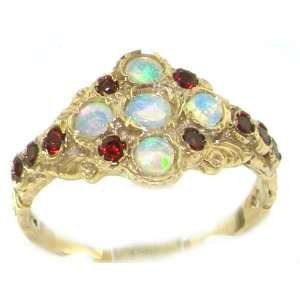  Luxury 9K Yellow Gold Opal & Garnet English Cluster Ring 