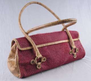 ROBERTO MENGONI Magenta Fur Leather Purse Handbag  