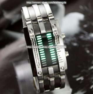 MEN Ladys 28 GREEN LED Binary Digital Metal Sport Watch  