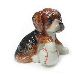  BEAGLE Pup Sits w/BASEBALL MINIATURE New Porcelain 