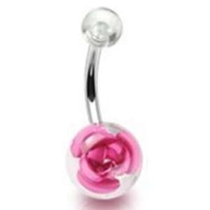  Pink Metal Rose in Clear Ball Navel Ring: Everything Else