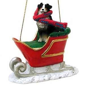 Tricolored Aussie in a Sleigh Christmas Ornament: Home 