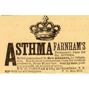  1871 Ad Asthma William H Farnhams Permanent Cure 210 