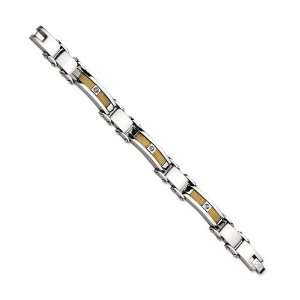  MenÕs Gold Plated White CZ Stainless Steel Bracelet 