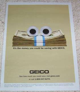 2009 Geico Insurance CUTE money eyes PRINT 1 page AD  