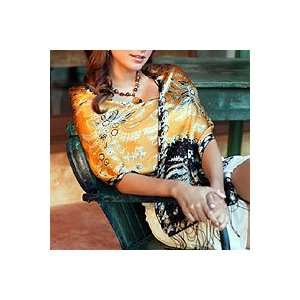  NOVICA Silk batik scarf, Golden Paradise