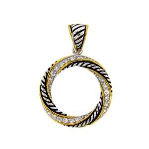 Sterling Silver Twisted Cubic Zirconia 22mm Two Tone Twisted Circle 