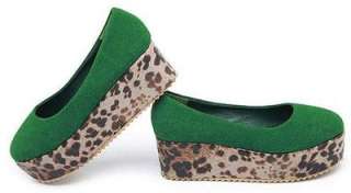 New Leopard Platform Wedge Heels Faux Suede Round Toe Shoes US SZ 