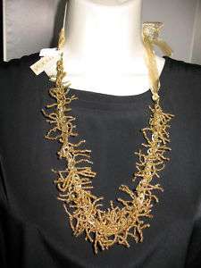 NWT Macys Gold Bead & Gold Ribbon Necklace RT$25  