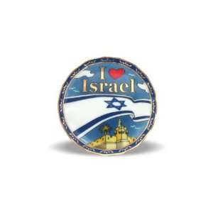  6 cm Ceramic Round Magnet I love Israel with Flag
