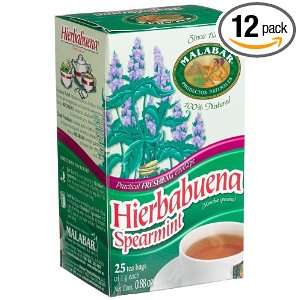 Malabar Hierbabuena Spearmint Tea, 25 Count Tea Bags (Pack of 12)